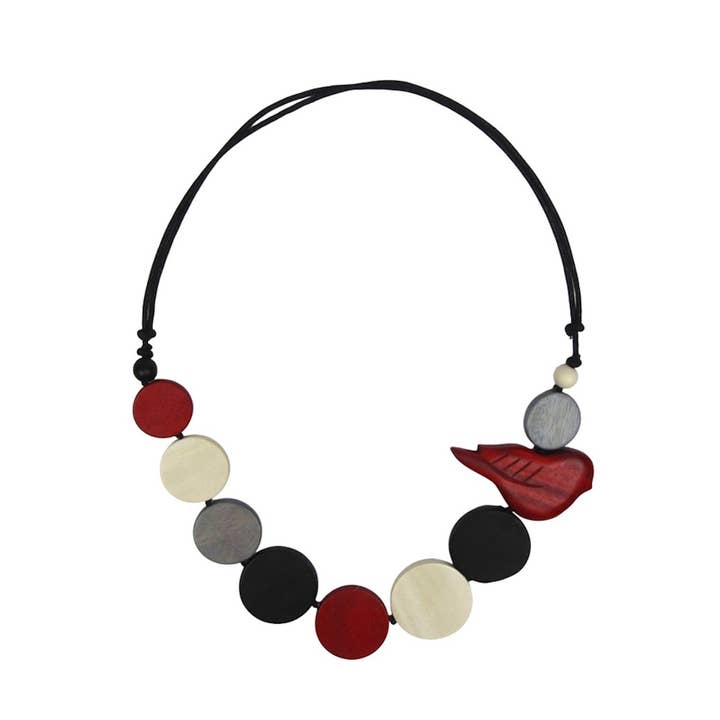 Colar Mavis Red Bird em madeira, ajustável, sem metal por atacado de Katie and Company