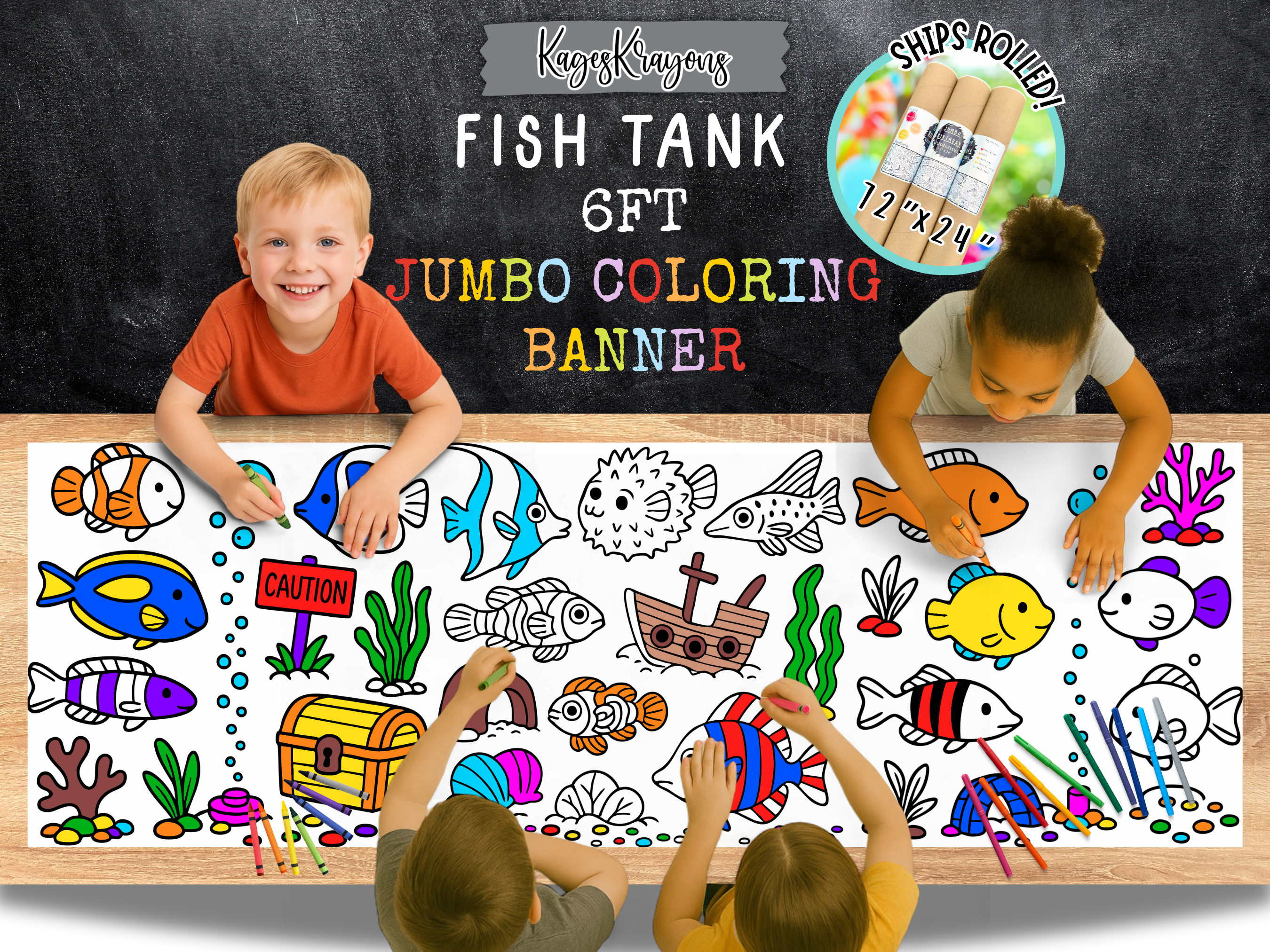 KagesKrayons – wholesale Colouring tablecloth – Child & baby – 6 Foot Fish Tank Coloring Page Banner - Coloring Table Cover0