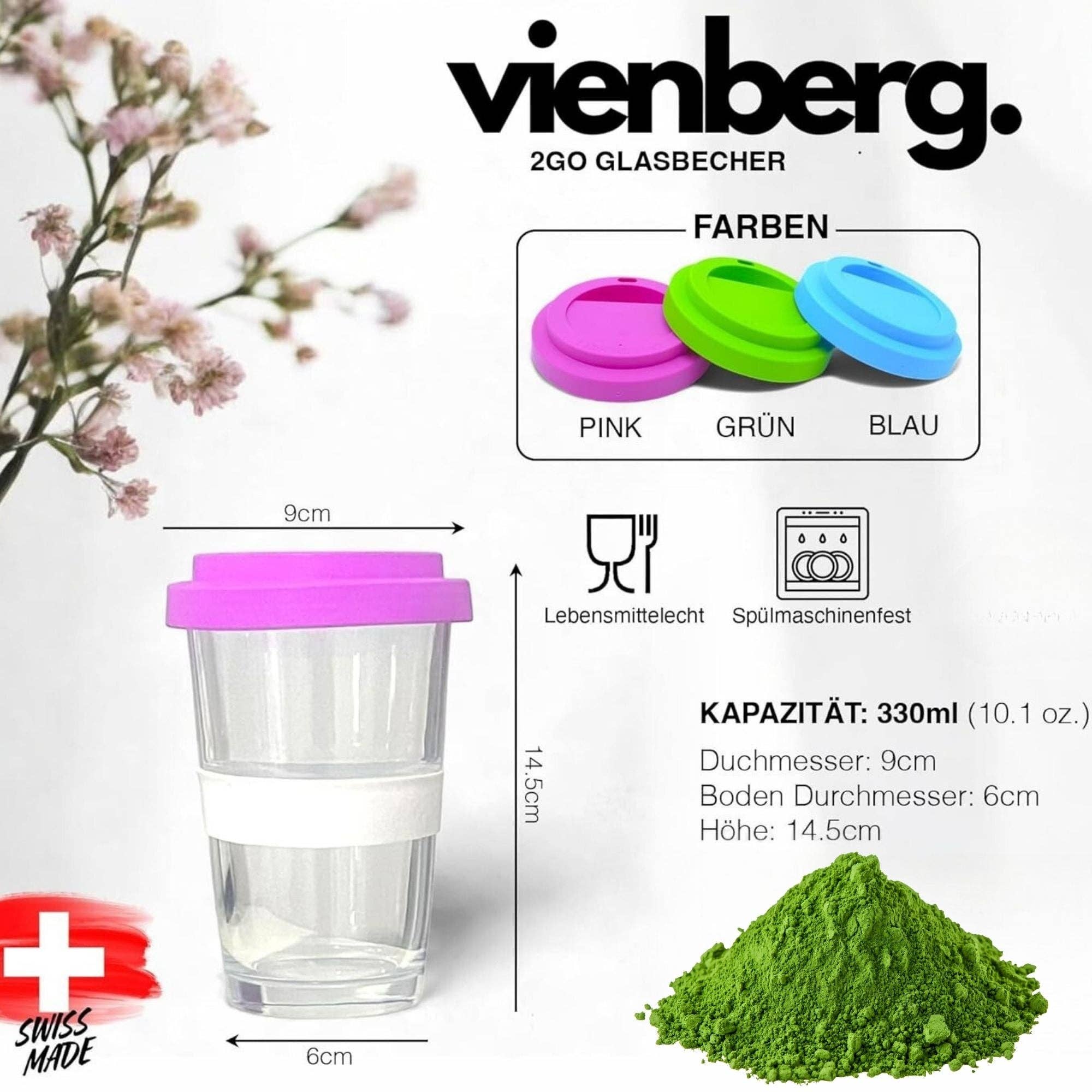 Biomatea - Wholesale Health/Detox Tea - Swiss made Matcha 2 go glass cup with 50g ceremonial Matcha powder from Kagoshima, Japan5