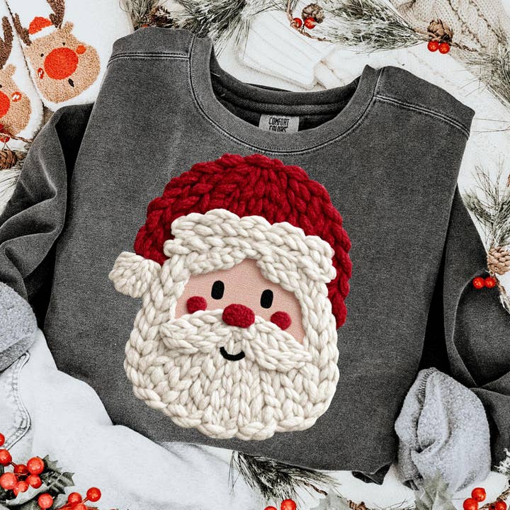 NVC Ecommerce LLC - Wholesale T-Shirt (Graphic) - Women's - Faux Yarn Crochet Christmas Santa Shirt,Xmas Holiday Sweater1
