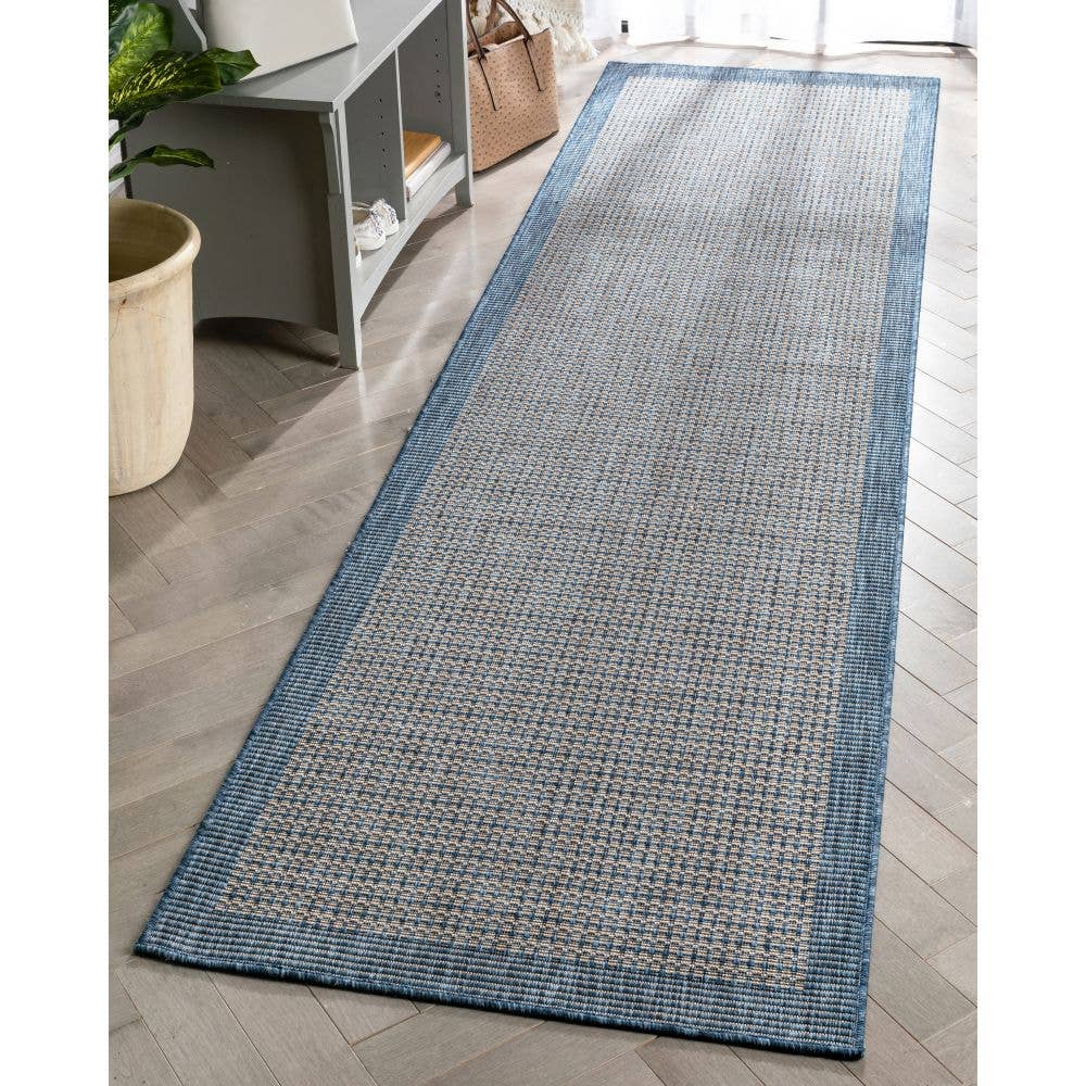 Well Woven - Wholesale Area Rug - Odin Solid & Striped Border Indoor Outdoor Blue Flatweave9
