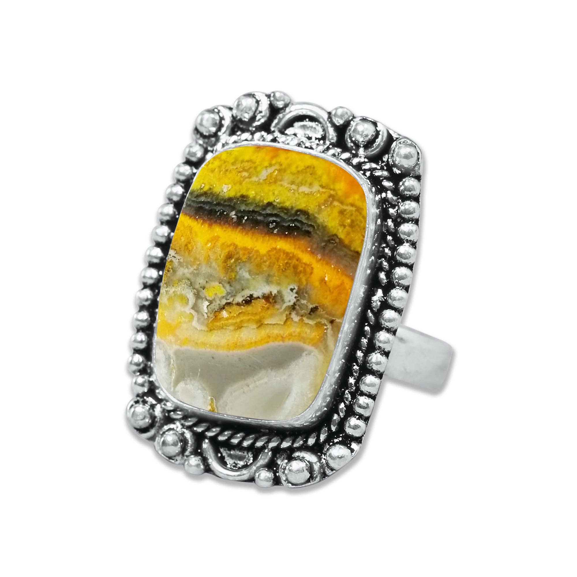 Handmade Jewels - Wholesale Cocktail/Statement Ring - Bumblebee Jasper Rings – Handmade, Silver-Plated, Designer  (Made to Order)9