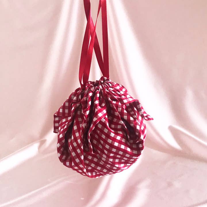 Gingham Print Mulberry Silk Mitzi Puff Bag for wholesale by Mille Saisons