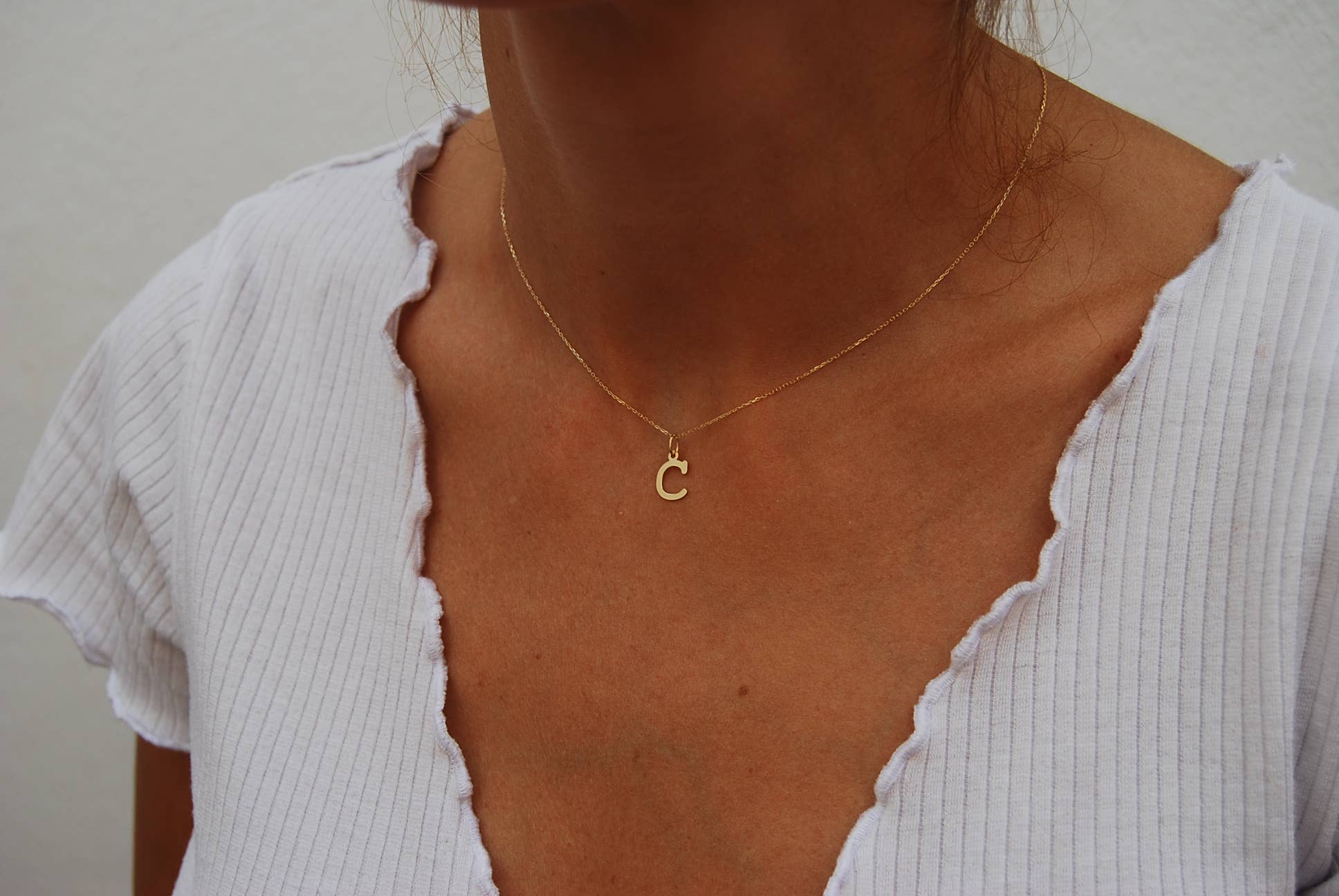 18K gold necklace, C initial necklace, minimalist necklace. for wholesale on Faire1