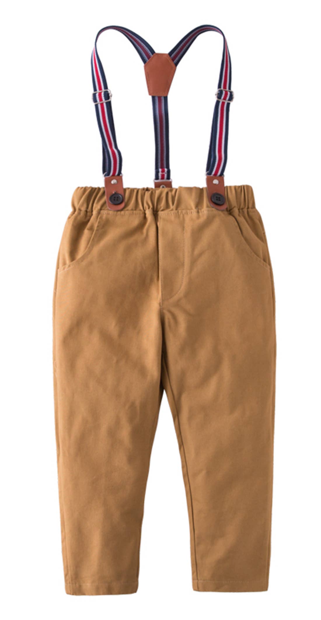 Fennco Styles - Wholesale Pants - Kids - Caramel Classic Boy Cotton Chino Long Pants with Suspenders2