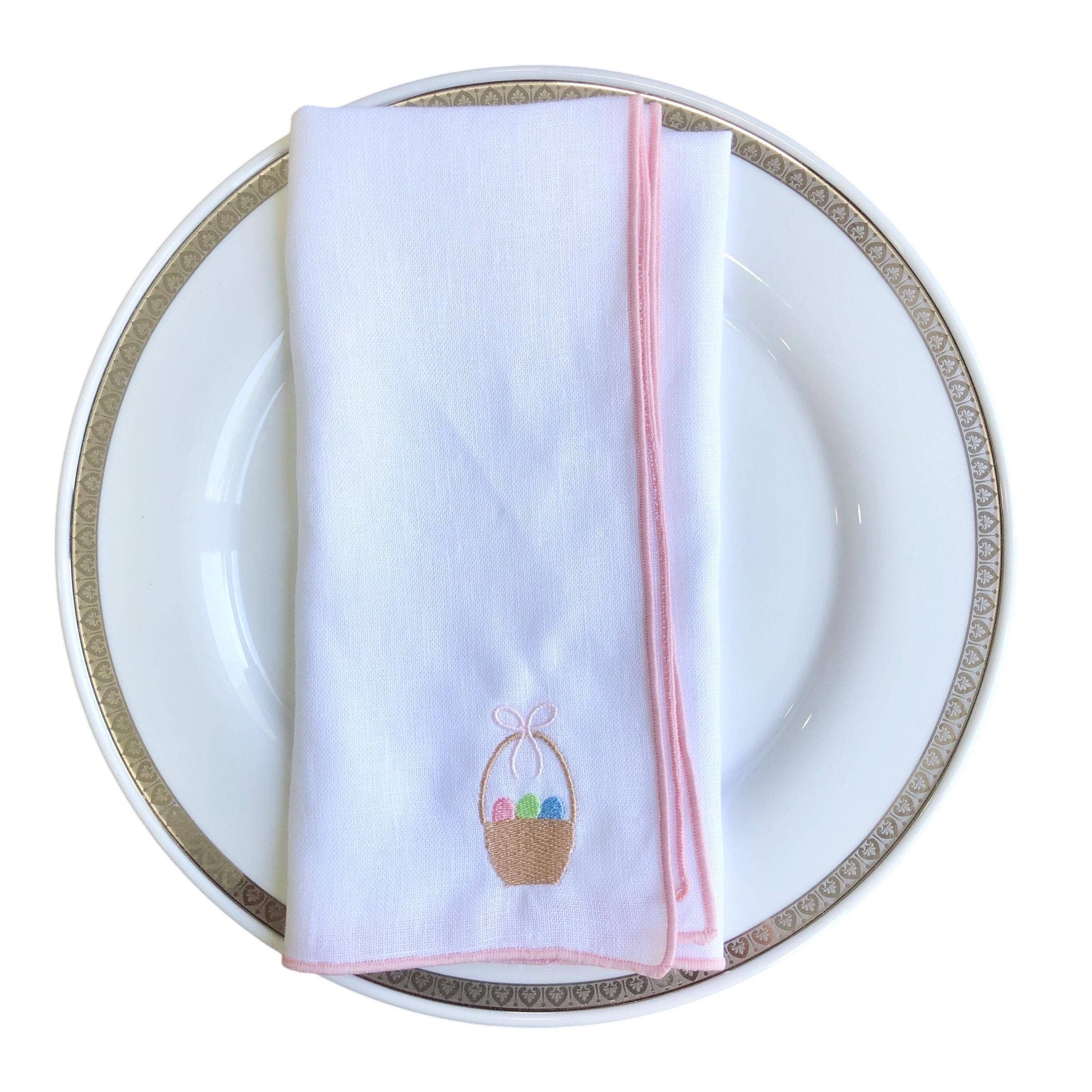 Belle Linen – wholesale Dinner & cloth napkin – Set of 4/6 Embroidered Easter Eggs Basket Linen Napkins4