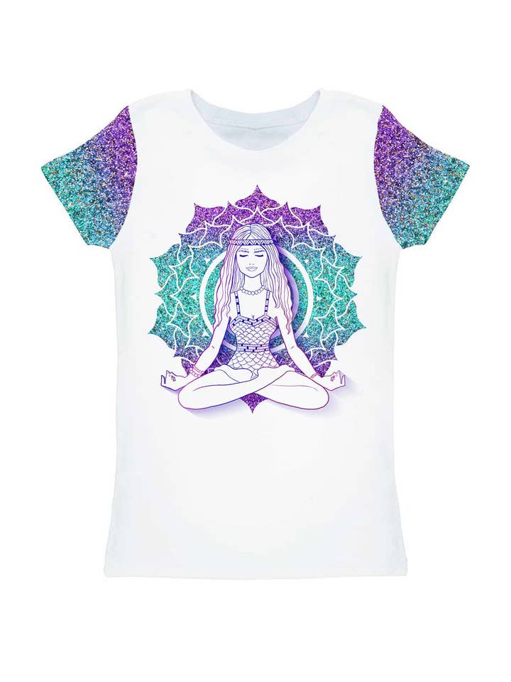 Ultraviolet Zoe Witte Mandala Geometrische Print T-Shirt - Kinderen voor wholesale door Pineapple Clothing