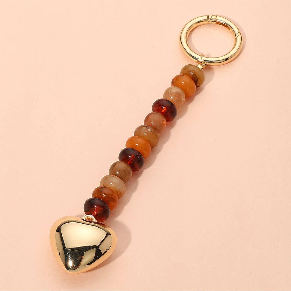 Sensibling Corp. - Wholesale Keychain - Women's - Metal Heart Tip Pointed Colorful Resin Round Beaded Bag Charm / Keychain2