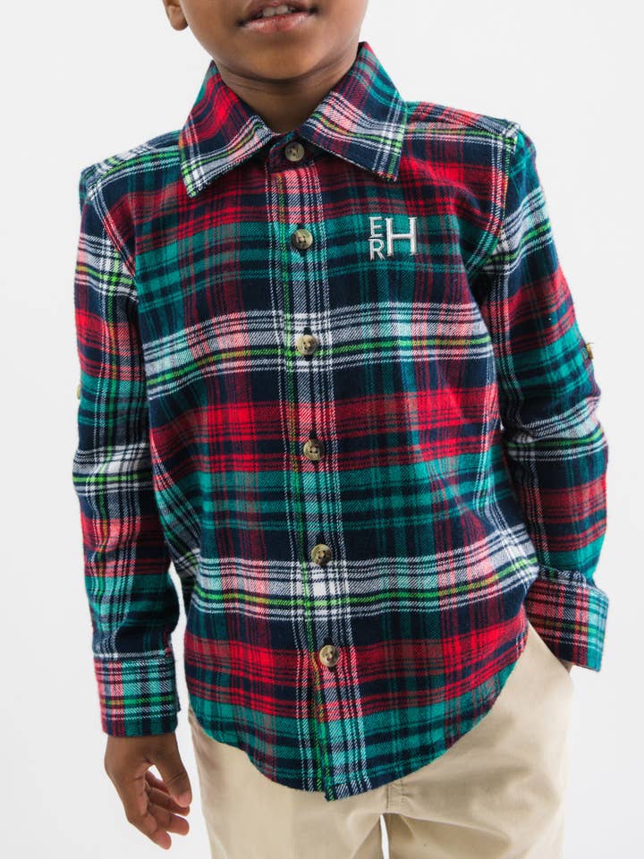 Navy Boys Christopher Plaid Long Sleeve Button Down Shirt
 for wholesale on Faire8