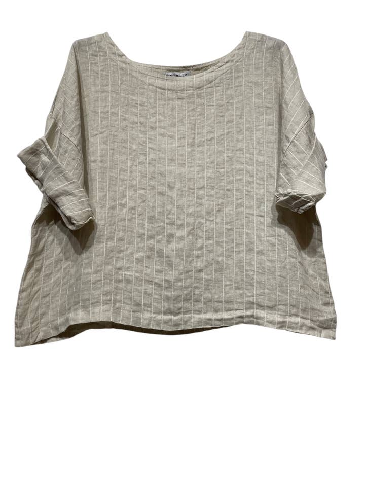LINEN & COTTON HOUSE - Wholesale T-Shirt - Women's - 50095 STRIPED LINEN TOP WITH ROUND NECK