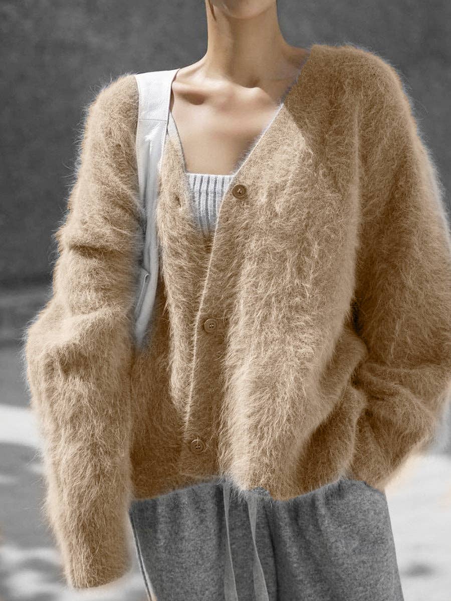 Suhkasana – Engroshandel Cardigan - Dame – Faux mink strikket oversized cardigan blød hyggelig sweater22