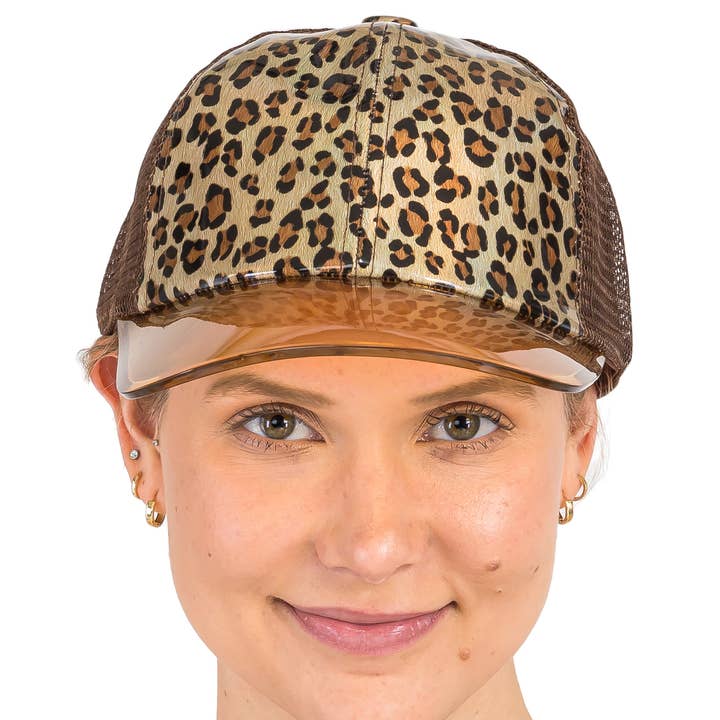 Marrón Gorra de Camionero con Visera Curva Transparente y Brillante de Leopardo de venta al por mayor en Faire