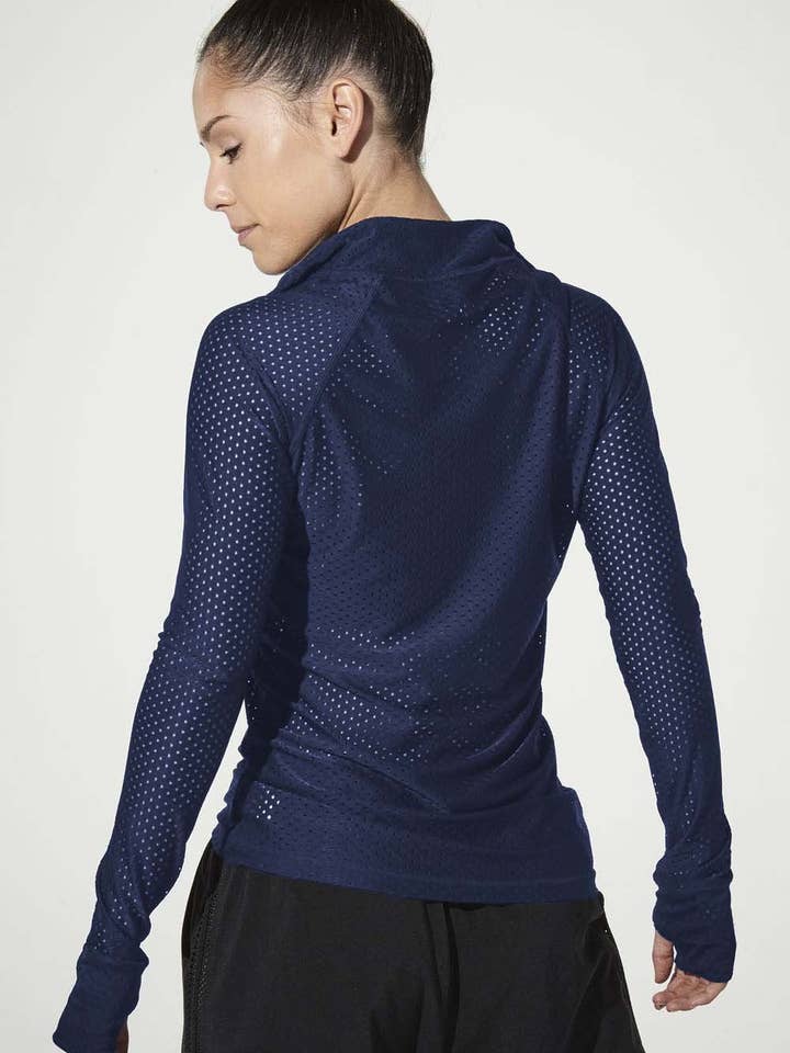 Zip & Slide Navy Mesh Long Sleeved Top for wholesale by 925fit