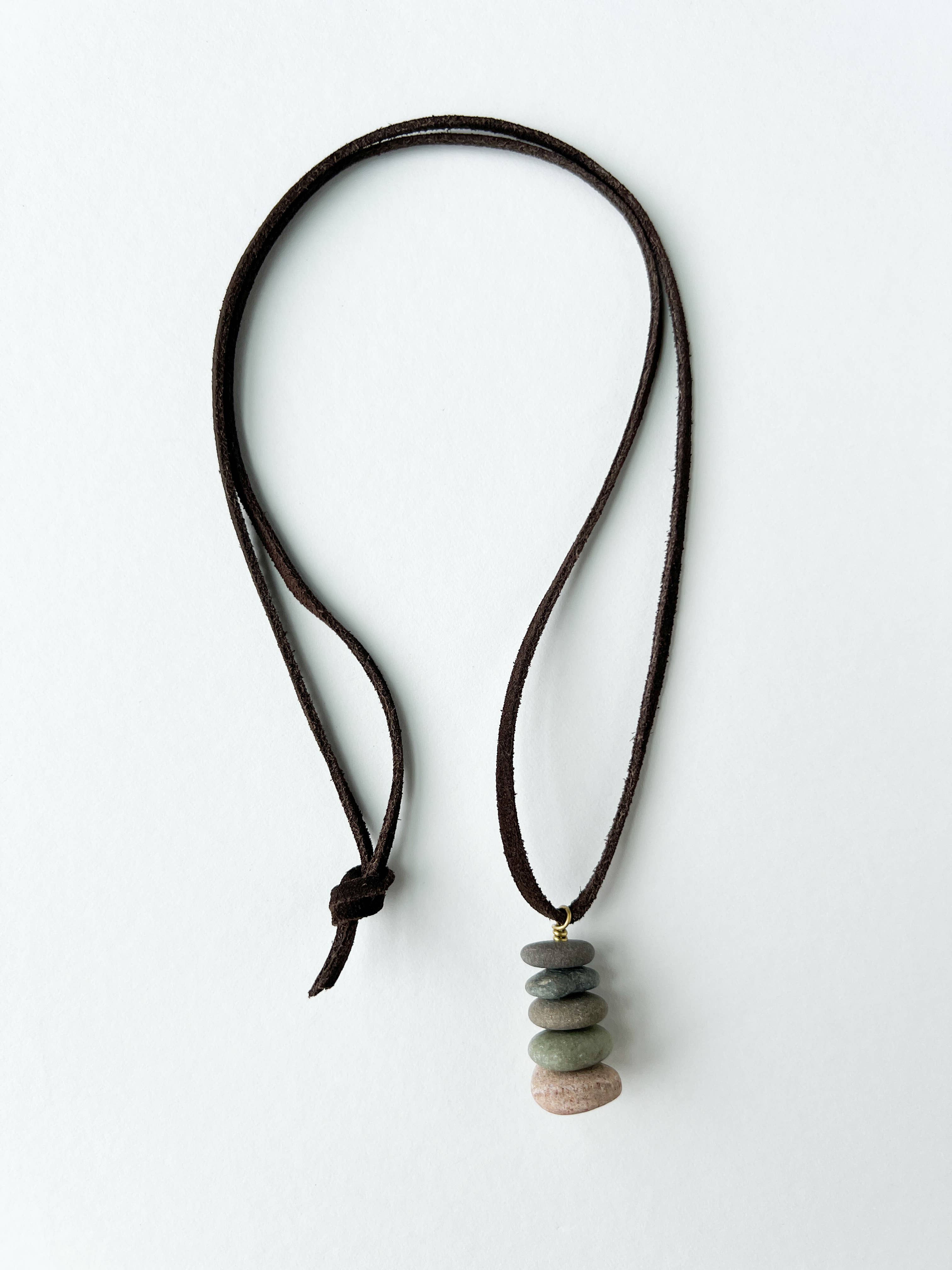Generosity Company - Wholesale Pendant/Charm Necklace -  Lake Stone Cairn Charm Necklace (Leather)3