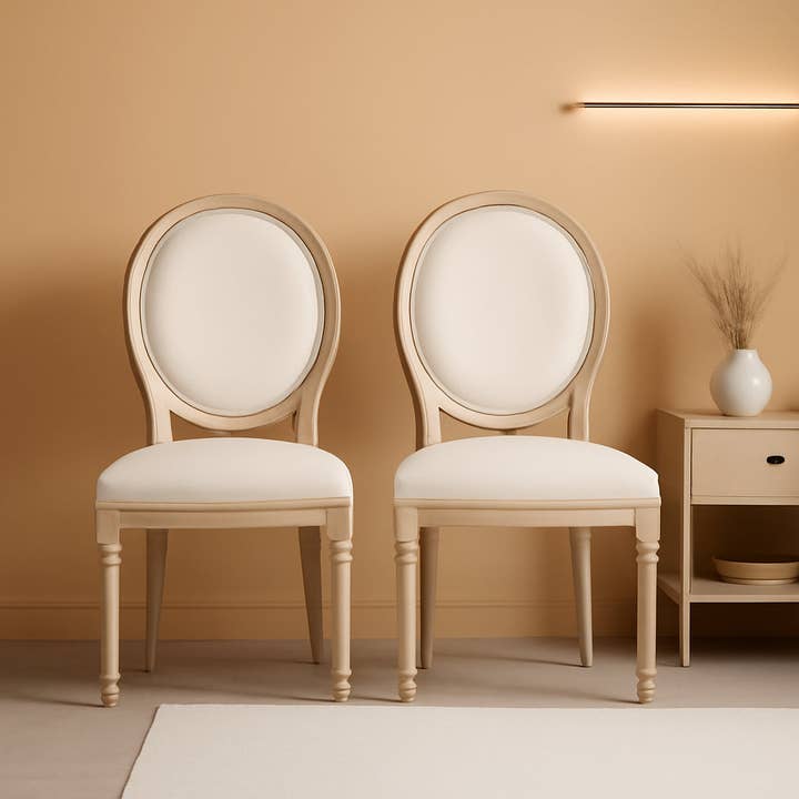 Beige Fabric Dining Chair Set Of 2 Square Back With Solid Wood Legs for wholesale on Faire