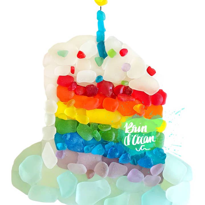 Carte de verre de mer de gâteau arc-en-ciel, carte d'anniversaire, gâteau d'anniversaire pour la vente par Brin d’Ocean