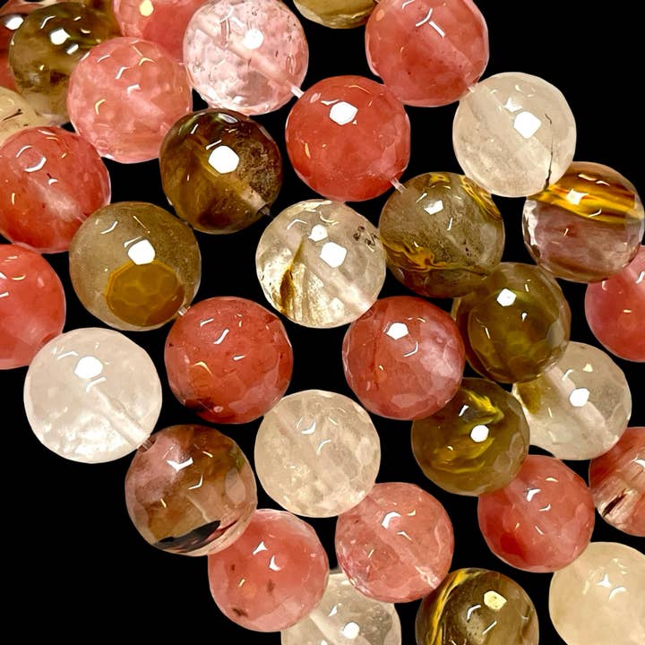 14mm Cherry Quartz Gemstone Faceted Round Beads Strand for wholesale by TRIVENI USA INC