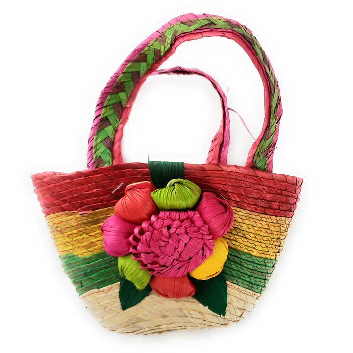 The Little Pueblo - Wholesale Beach Bag - Mexican Floral Palm Bag Handmade Candy Bag Flower Straw Bag2