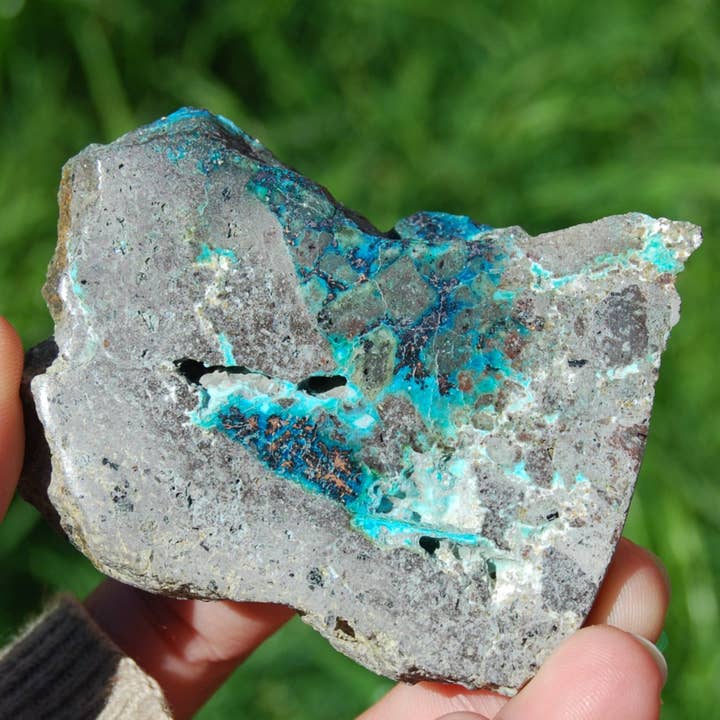 3in 109g RARE Native Copper in Chrysocolla Crystal Slab, Indonesia for wholesale by Caspar Curiosities
