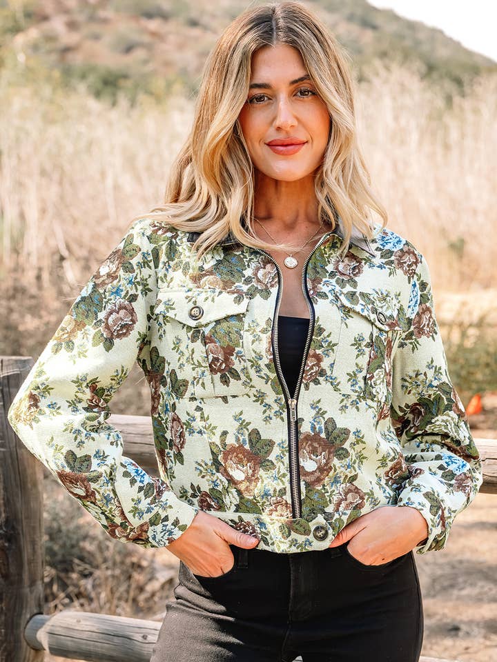 Giacca con cerniera floreale e colletto a contrasto per la vendita all'ingrosso da parte di PRETTY BASH