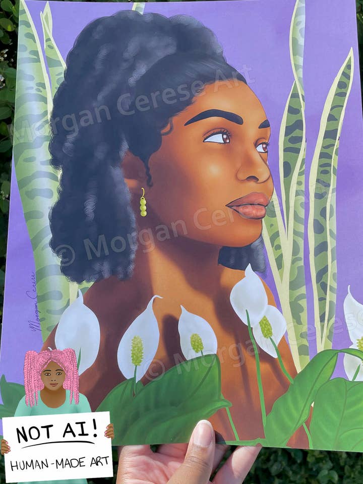 Vækst 8 „x10" ELLER 11"x14" kunsttryk - sort kvinde indretning for engroshandel hos Morgan Cerese Art