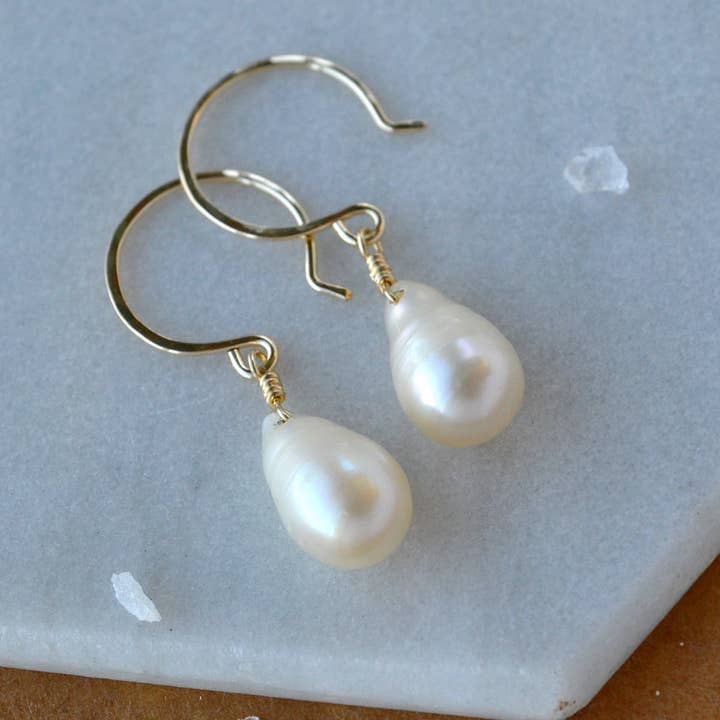 Ivory Earrings - creamy pearl gemstone drop earrings for wholesale by Foamy Wader