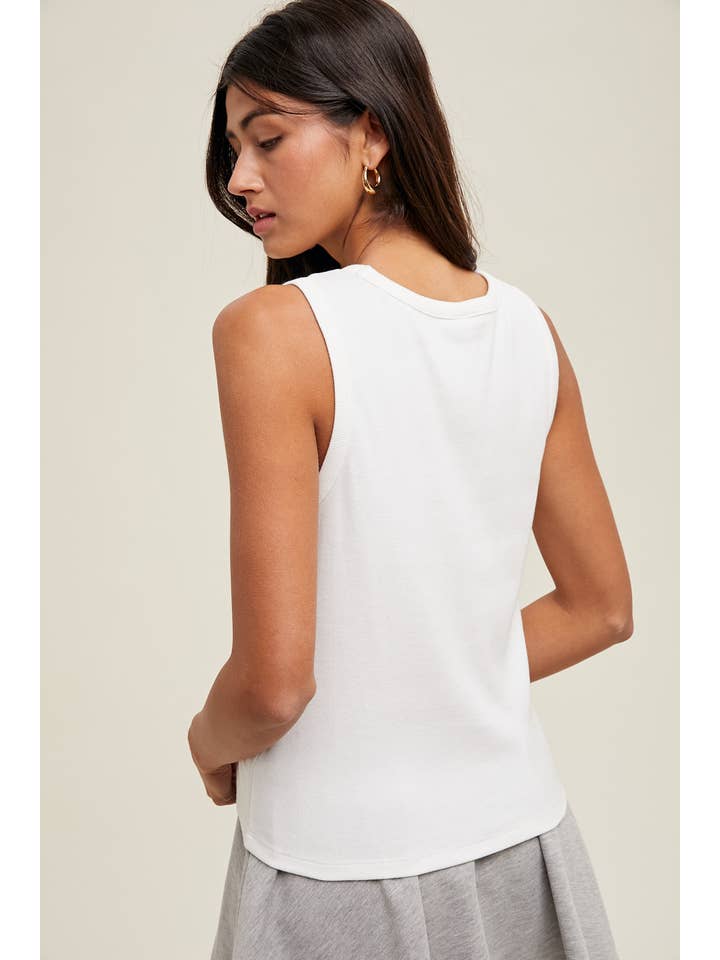 WHITE FLOWER EMBROIDERED RIBBED KNIT TANK / WL25-10404 for wholesale on Faire
