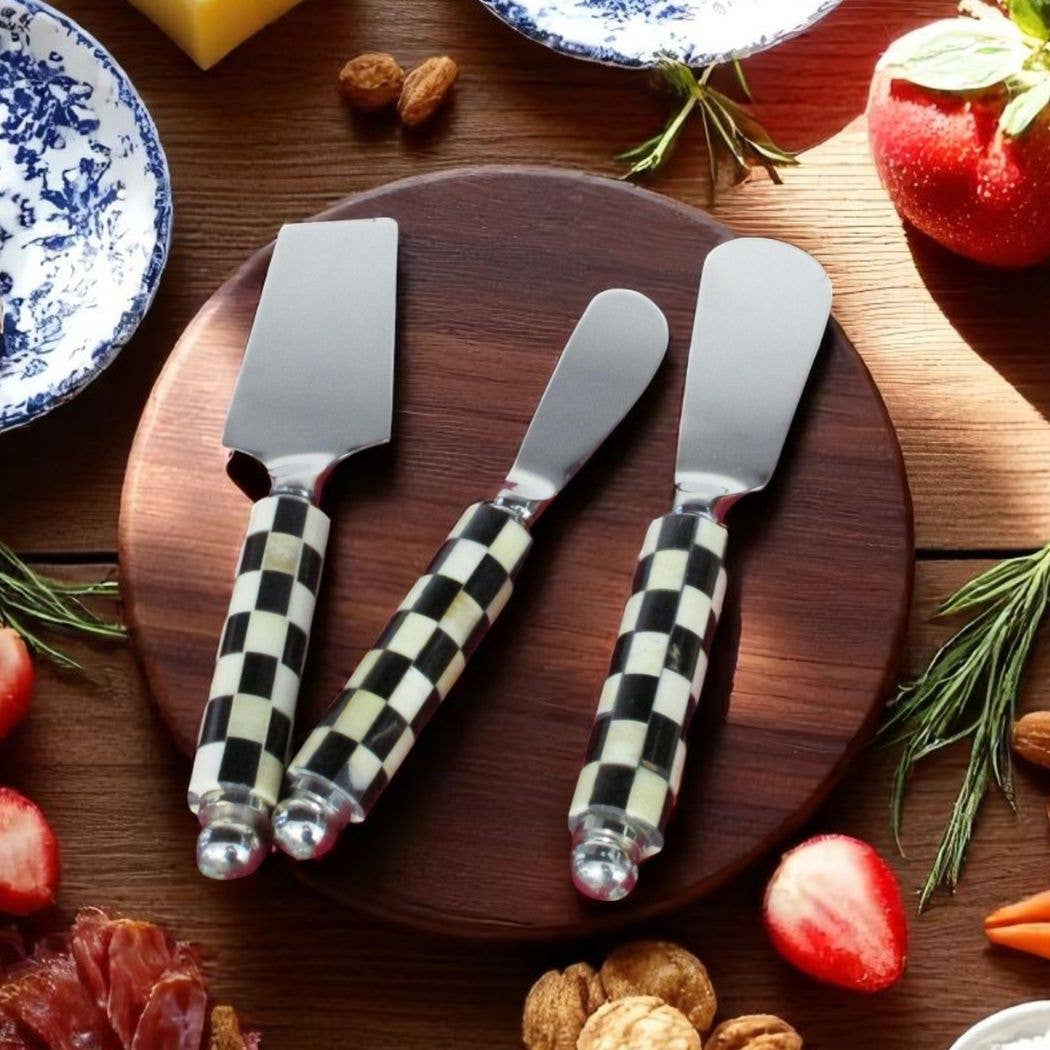 Shastra Home - Wholesale Cheese Spreader - Stainless Steel Cheese Knife S/3 - Checker Handle  1