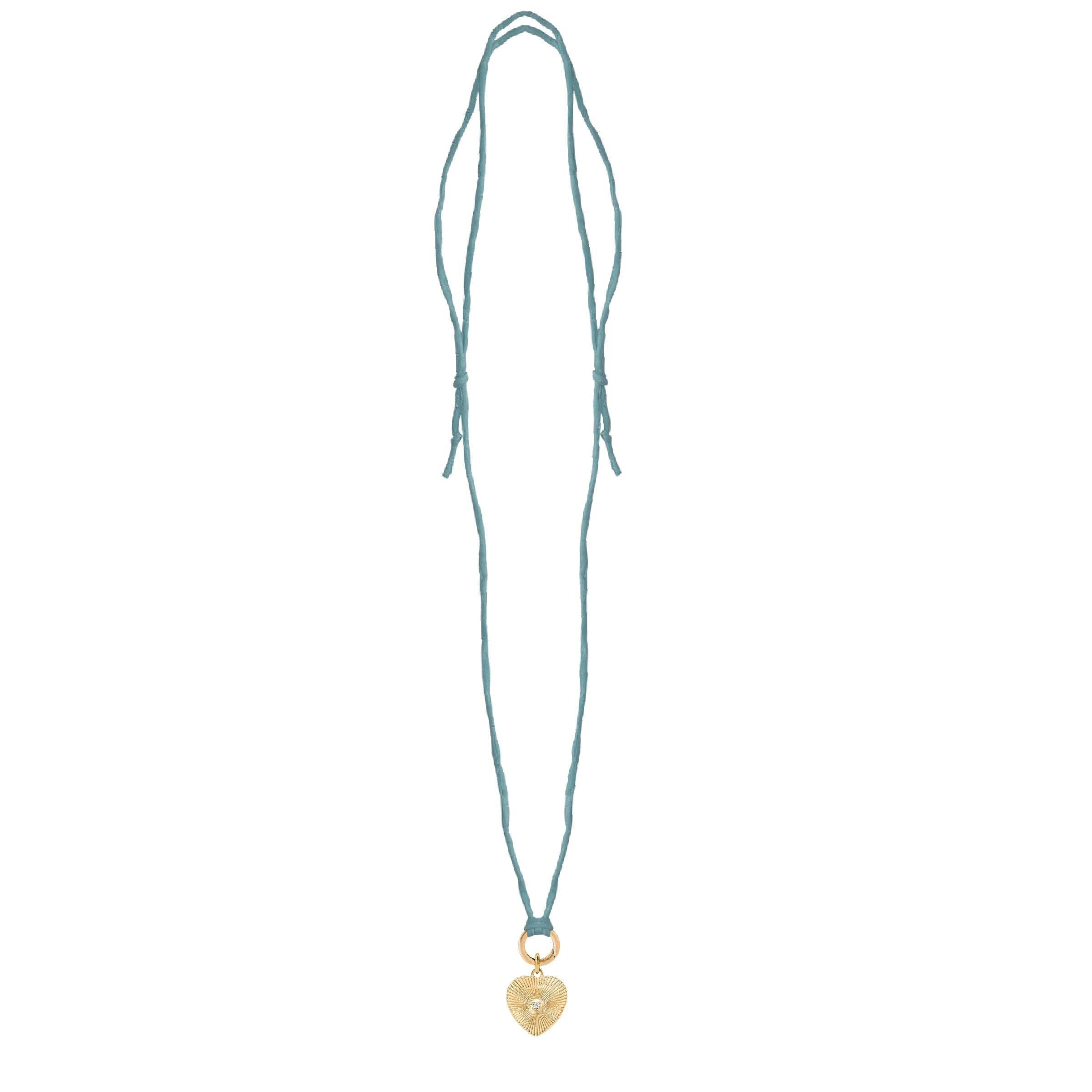 Mint + Sky - Wholesale Pendant/Charm Necklace - Handpainted Real Silk Cord with Charm Keeper and Crystal Heart (Five Colors)7