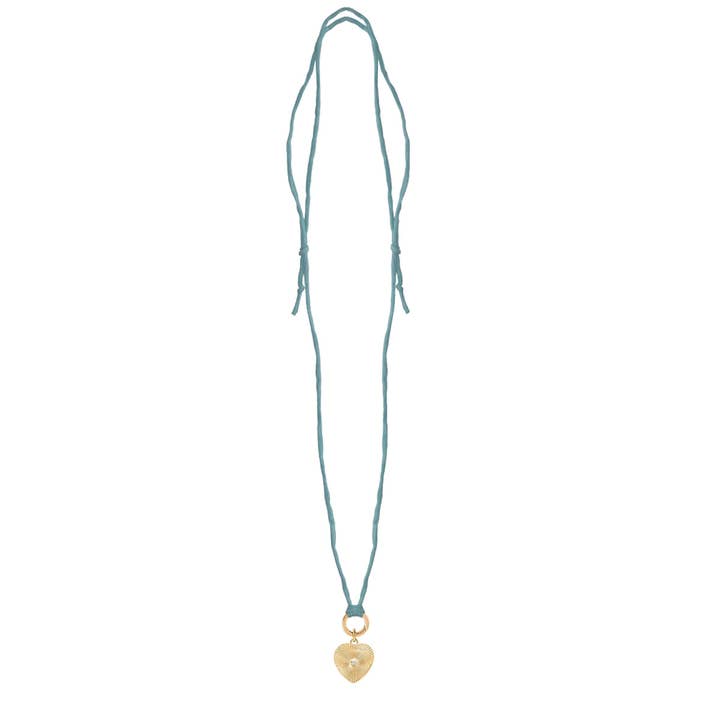 Mint + Sky - Wholesale Pendant/Charm Necklace - Handpainted Real Silk Cord with Charm Keeper and Crystal Heart (Five Colors)7
