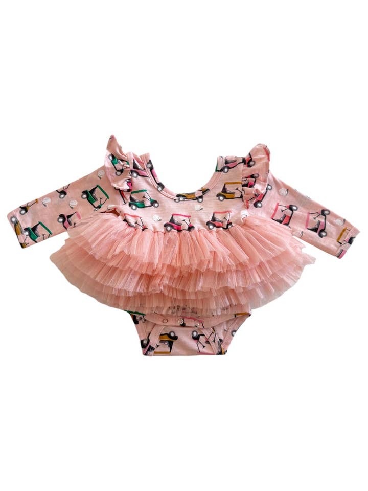 SIIX Collection - Wholesale Bodysuit (Non-Footed) - Baby - Golf Cart Pink / Organic Long Sleeve Tutu Bodysuit