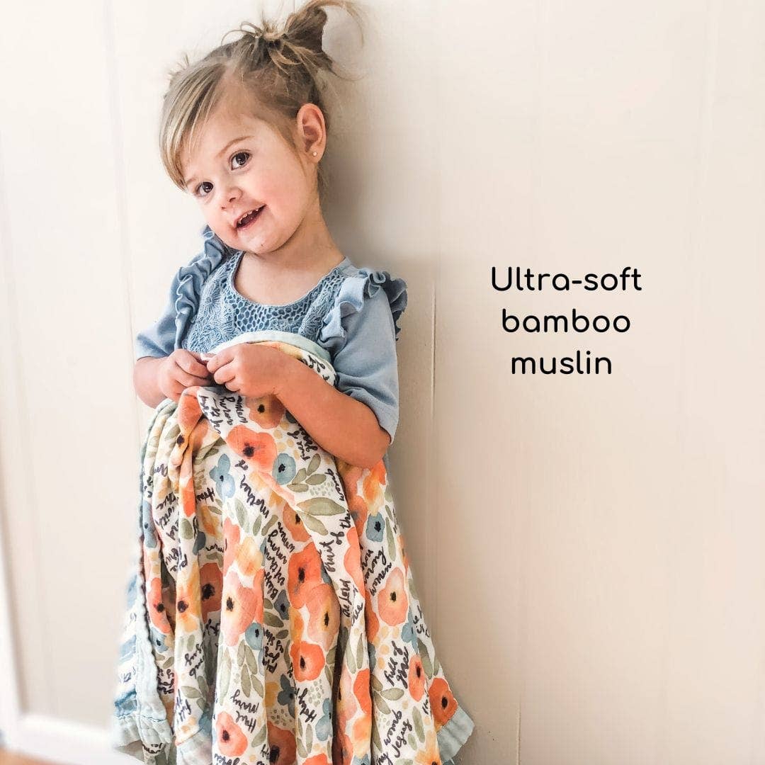 The Little Rose Shop - Wholesale Bedding Blanket - Kids & Baby - Watercolor Hail Mary Luxury Double Sided Muslin Catholic Blanket2