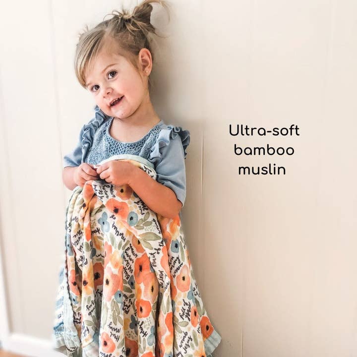 The Little Rose Shop - Wholesale Bedding Blanket - Kids & Baby - Watercolor Hail Mary Luxury Double Sided Muslin Catholic Blanket2