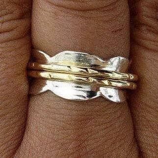 Mistry Gems - Wholesale Band/Stacked Ring - Wavy Two Tone Spinner Ring | 925 Sterling Silver & Brass, SP533