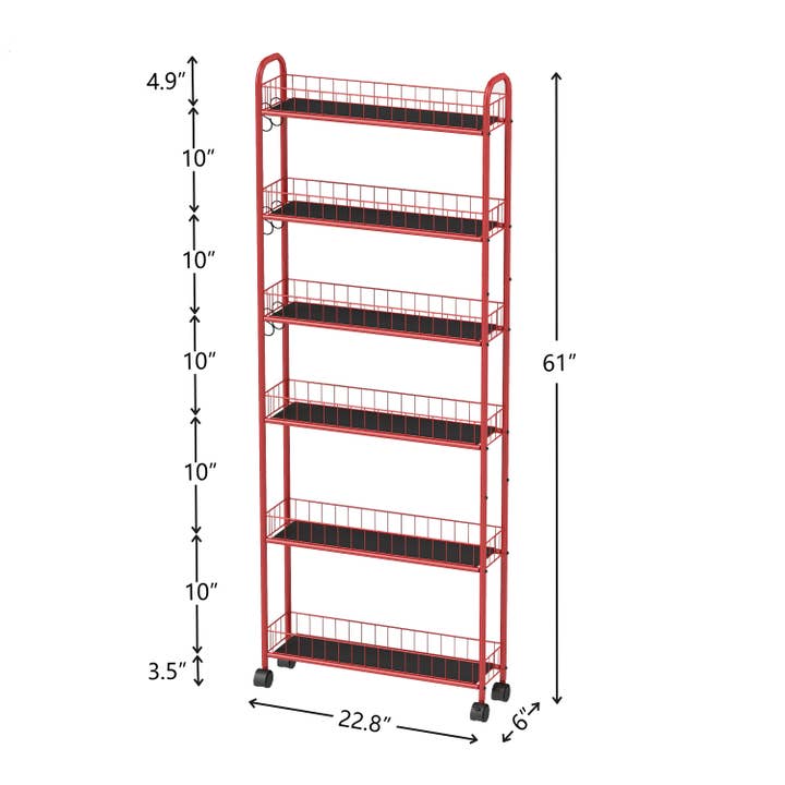 Orange County Decor - Wholesale Free Standing Shelf - Red 6 Tier Rolling Cart Gap Kitchen Slim Slide Out Storage Tower Rack With Wheels,6 Baskets,Kitchen,Bathroom Laundry Narrow Piaces Utility Cart Red Kitchen American Design,American Traditional Metal