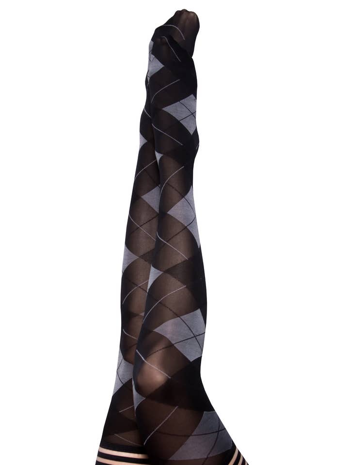 Kix'ies - Wholesale Stockings - Women's - Hosiery- Kimmie Argyle Patterned Opaque Thigh-High Stockings0