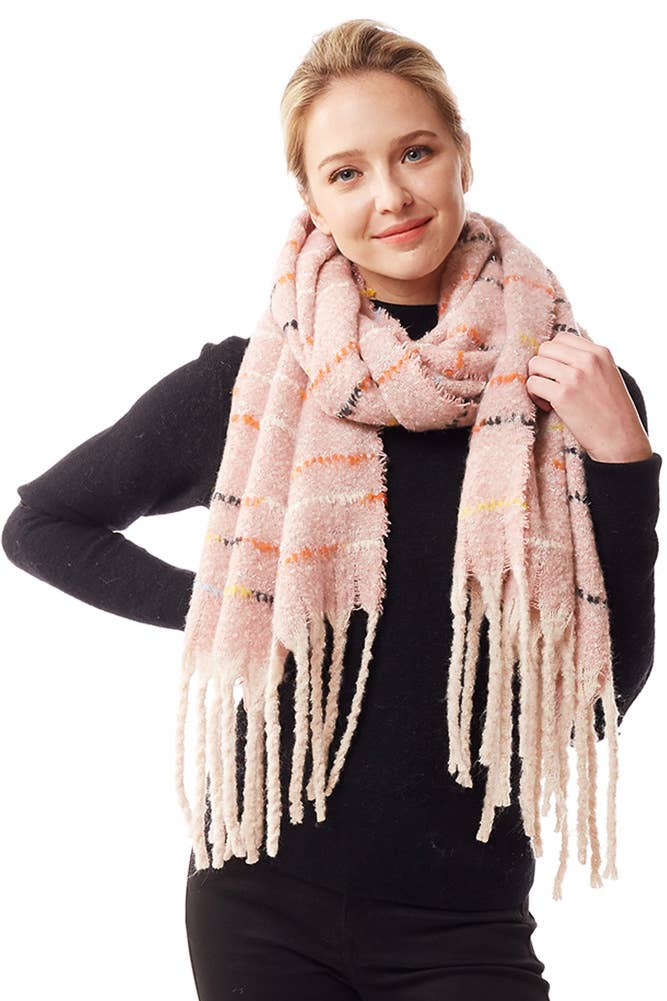 Hana - Wholesale Scarf - Women's - Glitz Color Stitch Fuzzy Oblong Winter Scarf6