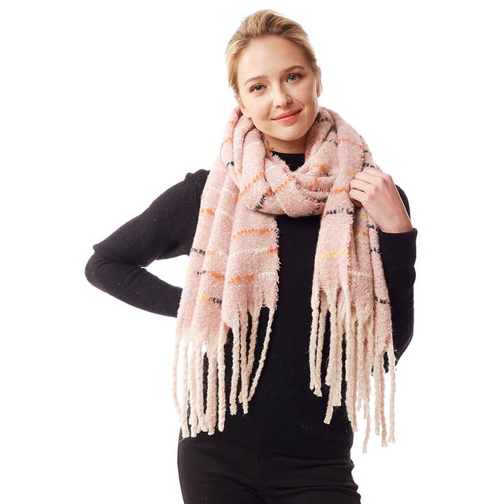 Hana - Wholesale Scarf - Women's - Glitz Color Stitch Fuzzy Oblong Winter Scarf6