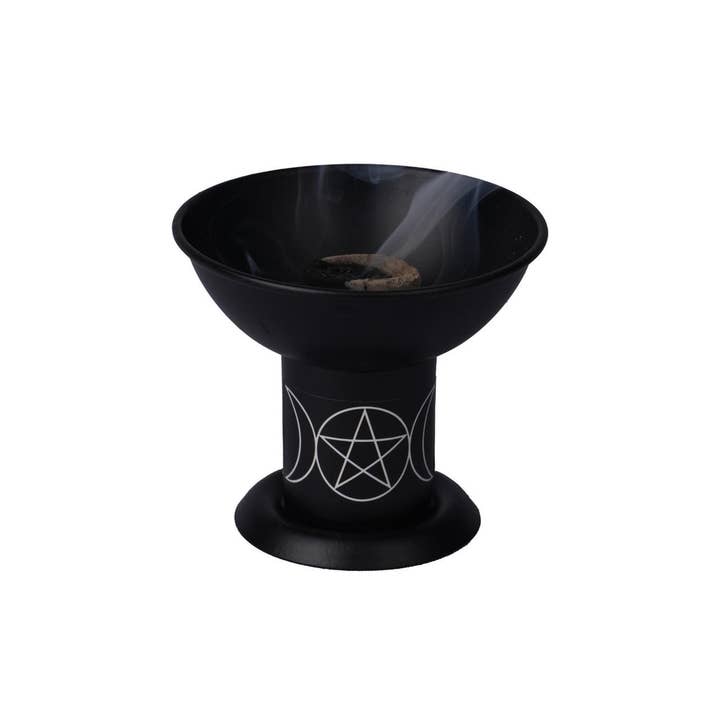 Iron Charcoal Burner Triple Moon Pentacle approx. 4" for wholesale by Vrinda