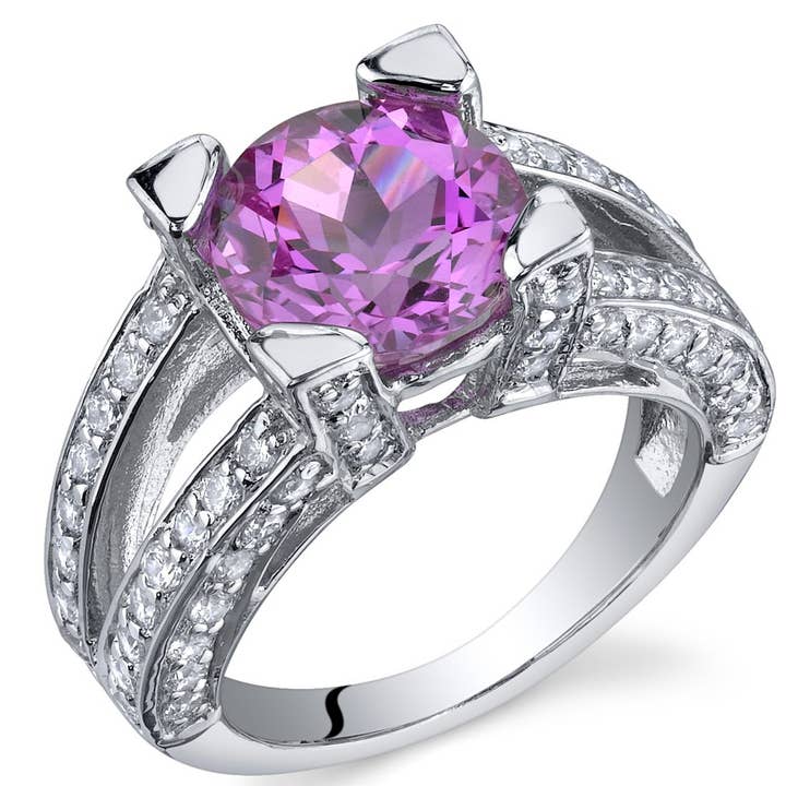Peliani – wholesale Cocktail/Statement Ring – Skapade rosa safir runda skär Sterling Silver Ring storlek 5
