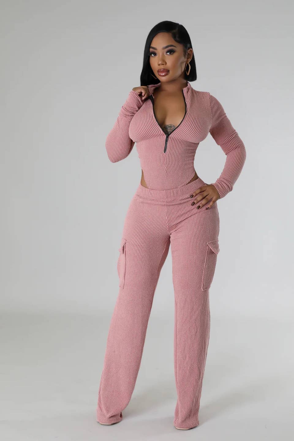 Boswell - Venta al por mayor Conjuntos de top y pantalón (NO para estar en casa) - Mujer - Conjunto de body con cierre frontal y pantalones4