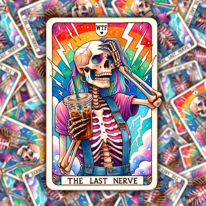 Carta de Tarot The Last Nerve - Autocolante em Vinil Sassy Skeleton por atacado de Bearded Crafter