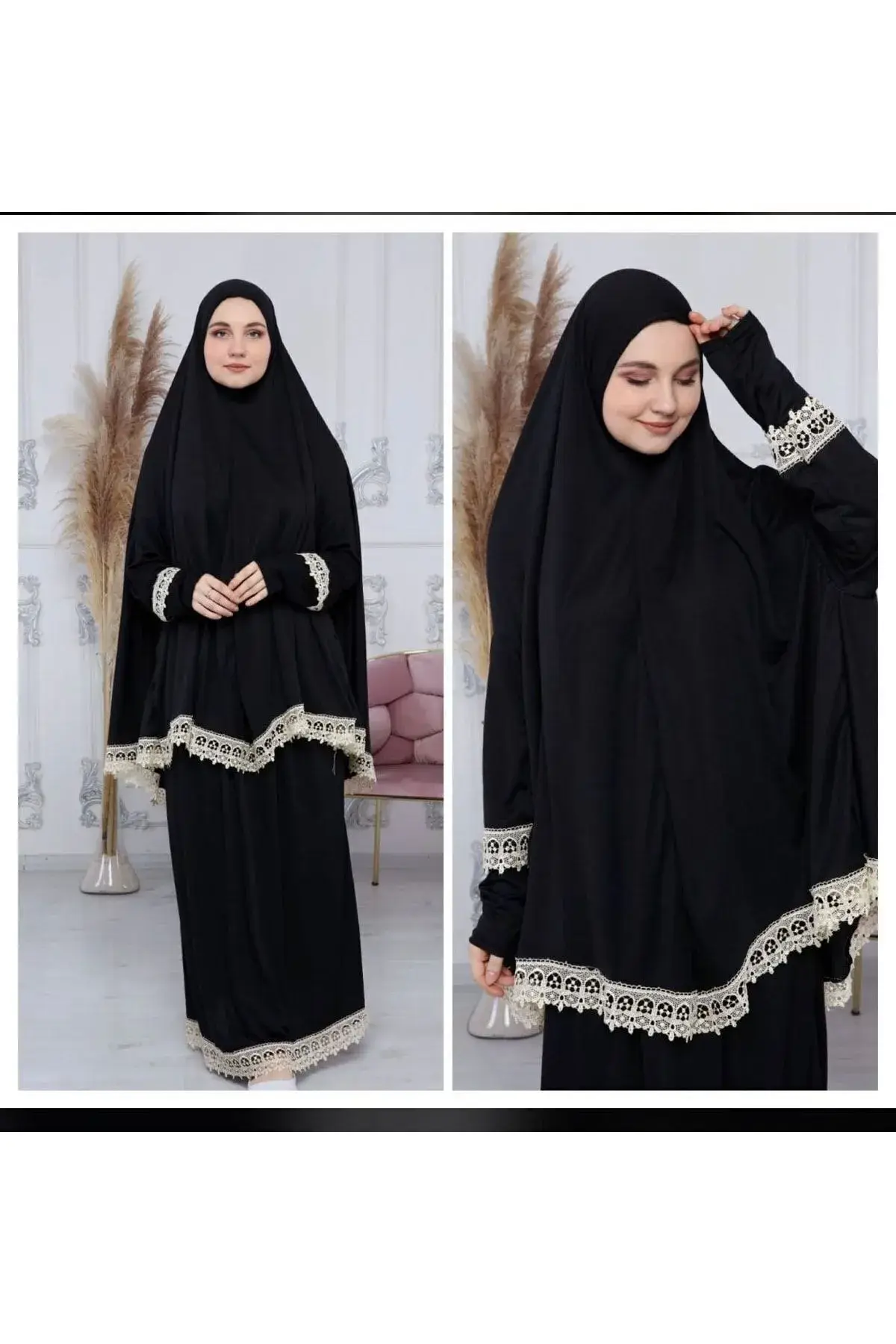 Meyran - Vendita all'ingrosso Vestito - Donna - Abaya Due Pezzi con Gonna e Sciarpa Incorporata - Adatta per la Preghiera5