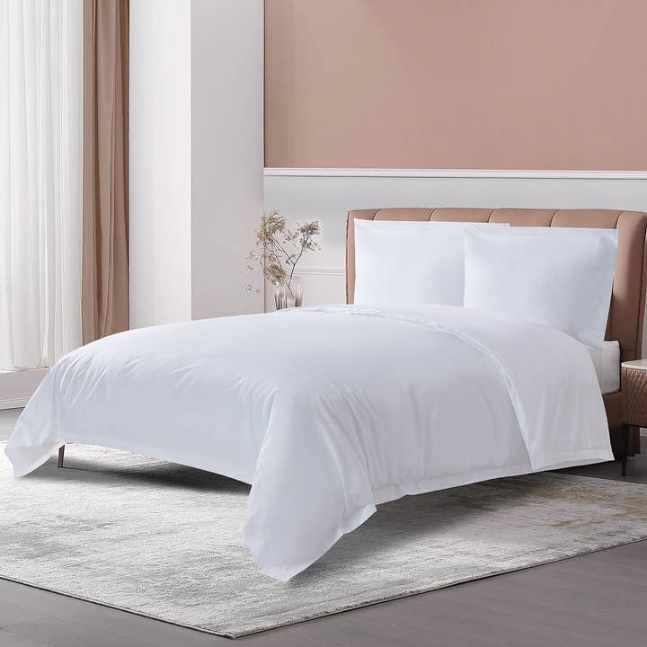 Long-staple Cotton Duvet Cover Set + Fitted Sheet, 4-piece, White for wholesale by THE COTTON & SILK