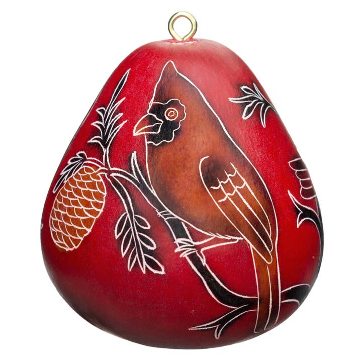 Cardinals on a Branch - Gourd Ornament - Autumn Decor for wholesale by Lucuma Designs