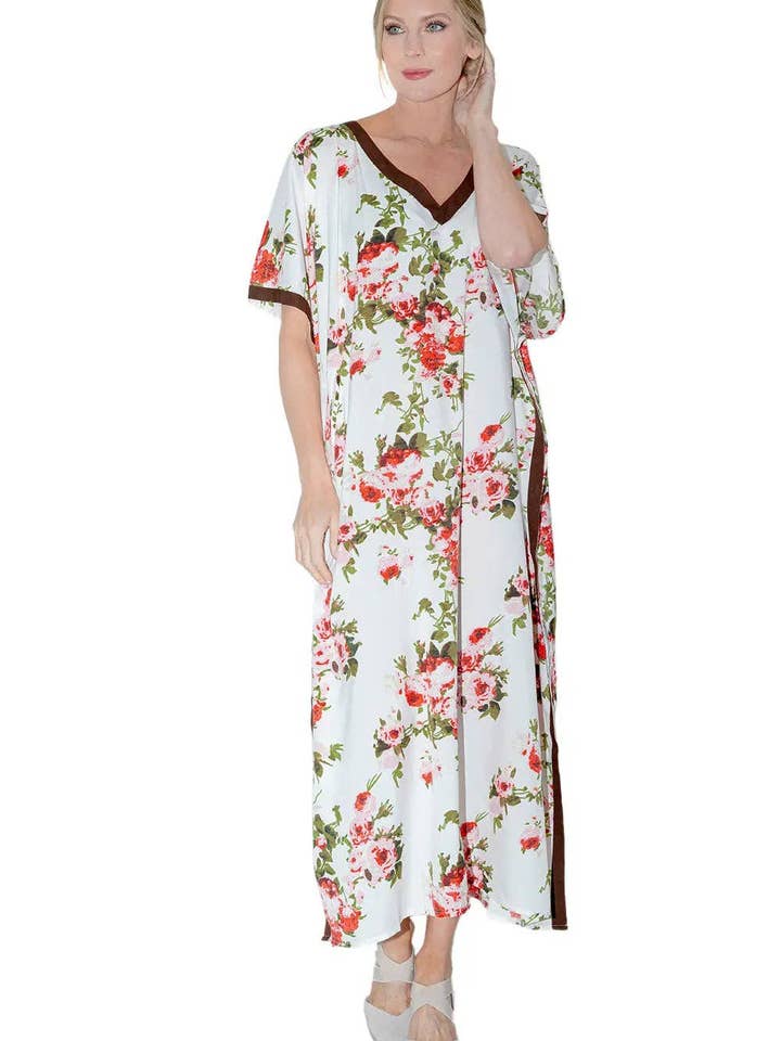 Robe Caftan Longue Femme Été Crème 116 S-3XL pour la vente par Miss Lavish London