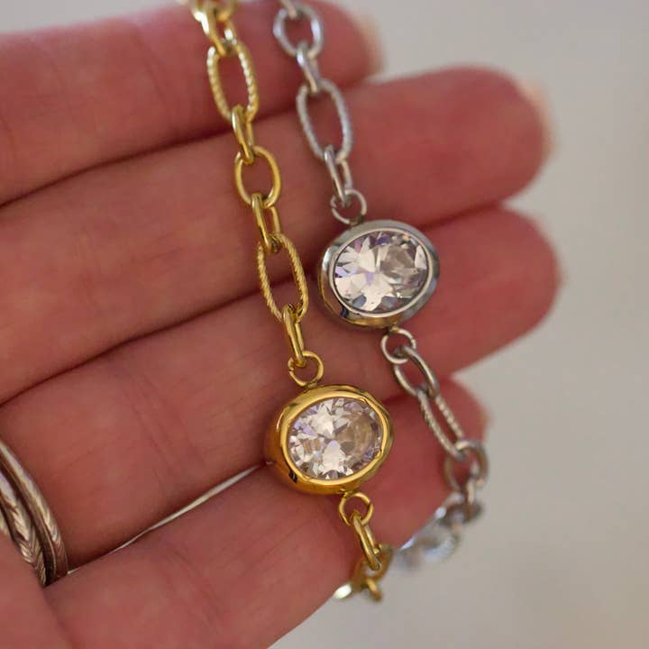 Maren Crystal Gliederarmband - Gold/Silber Edelstahl | Deep South Originals für den Großhandel von Deep South Originals Inc.