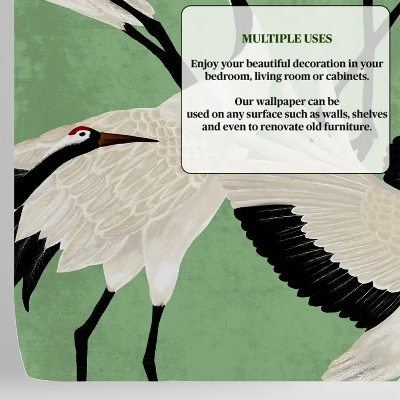Wallpapers4Beginners - Vente Papier peint - Papier peint asiatique Héron vert, art mural vintage avec grues7