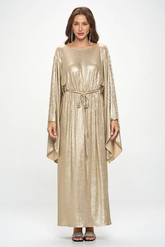 Renee C. - Wholesale Dress - Women's - Made in USA Metallic Dress with Bell Sleeve and Tie1