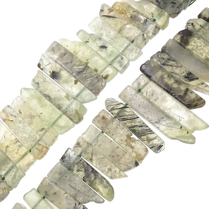 CRCBEADS - Wholesale Beads - Prehnite Graduated Slab Slice Stick Points Beads 25-40mm 15.5" Strand2
